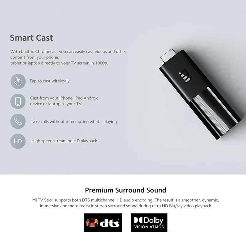 Versão global xiaomi mi tv vara android tv 9.0 hdr 1080p 1gb ram 8gb rom portátil mini tv dongle wifi google assistente
