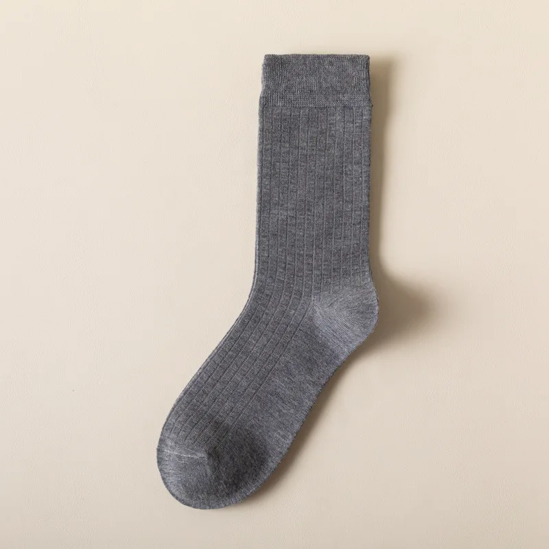 Calcetines de otoño e invierno para hombre, calcetines de punto de hilo grueso de Color sólido, calcetines simples de longitud media para hombre, calcetines para hombre