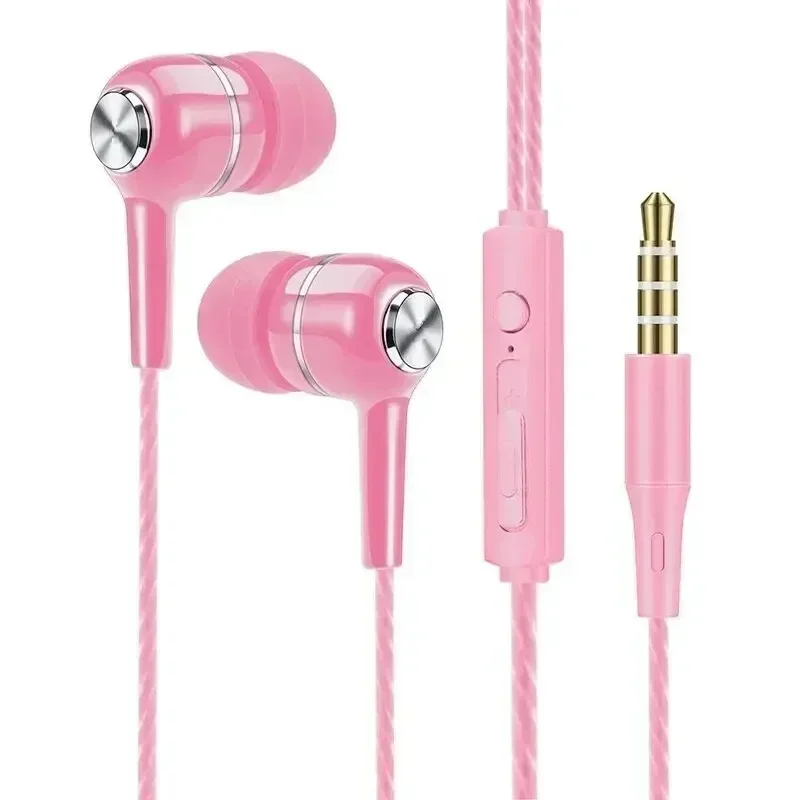 Auscultadores com fio com microfone, auriculares intra-auriculares, auriculares estéreo de alta fidelidade graves, auriculares desportivos, controlo em linha para telefones, 3,5mm
