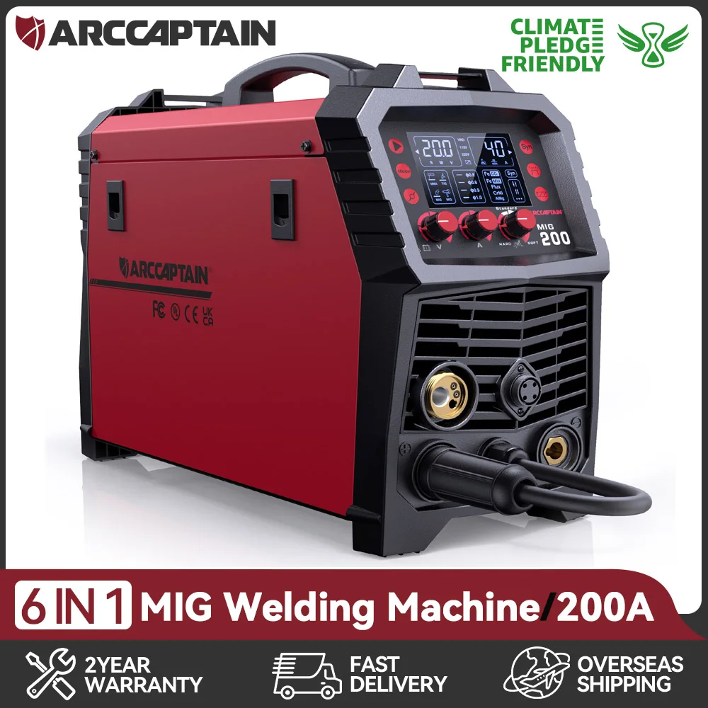 ARCCAPTAIN MIG Machine à souder 6 en 1 220V 200A onduleur IGBT semi-automatique MMA ascenseur TIG gaz Non gaz MIG 2T 4T pour soudeur domestique