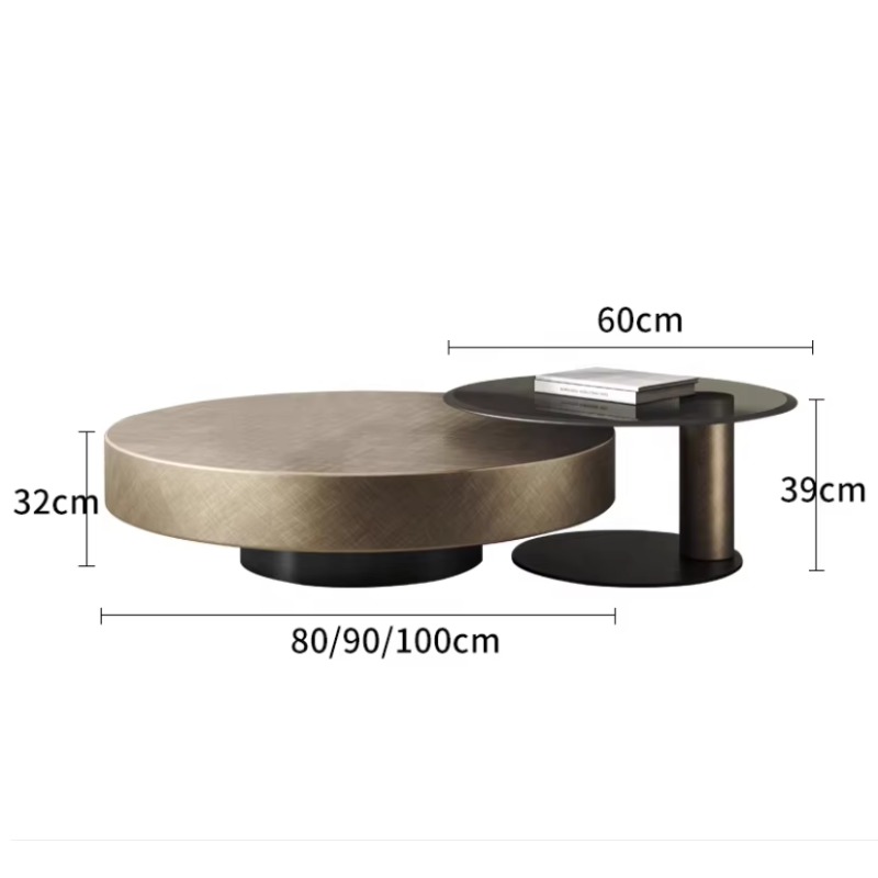 Theesalontafel met laden Moderne luxe bronzen of zwarte roestvrijstalen salontafel voor woonkamermeubilair