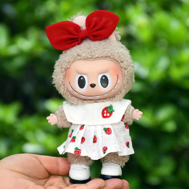 Labubu 15 см/17 см кукольная одежда для сидения, клубничная майка, юбка в сочетании с белыми туфлями принцессы, одежда принцессы для малышей