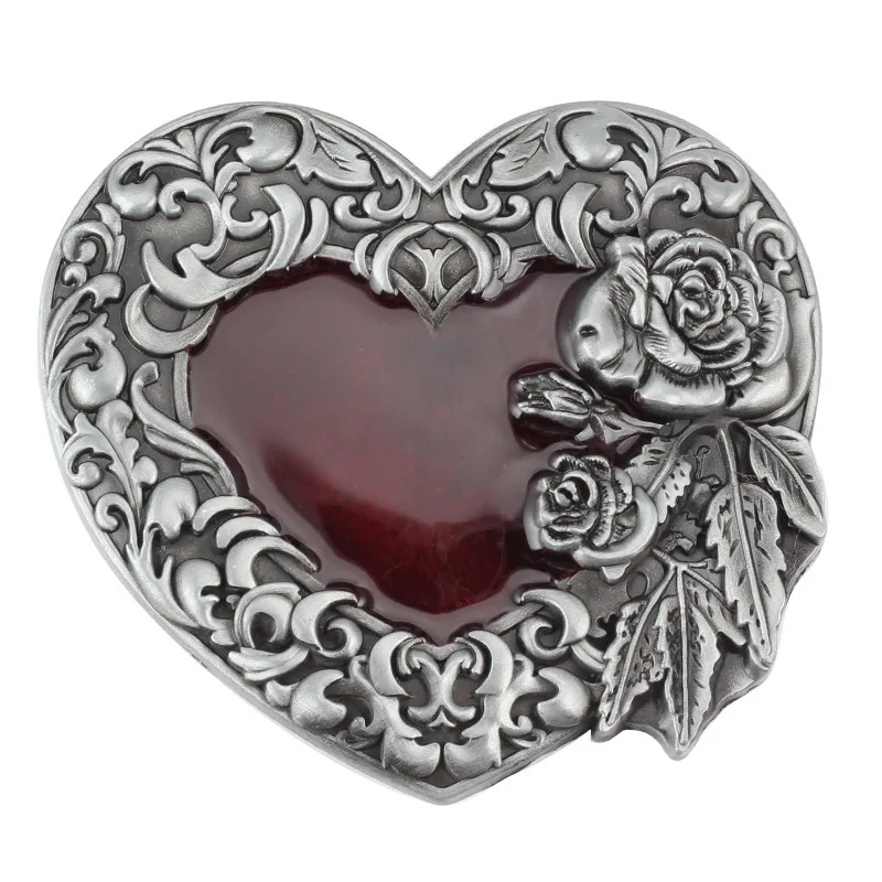 Hebilla de cinturón de estilo Vintage para mujer, patrón de Palacio, rosas y corazones rojos