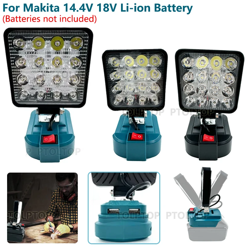 NOWA lampa robocza LED do akumulatora litowo-jonowego Makita 14,4 V 18 V 3/4 cala z latarką zewnętrzną USB Latarnia Lampa kempingowa Światło awaryjne