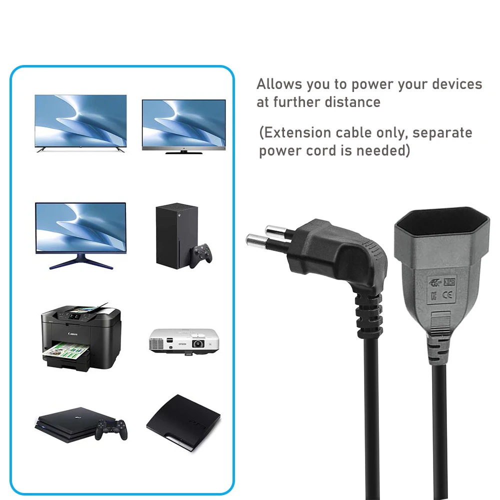 EU 電源延長コード角度付きヨーロッパ 2 プロング オス - メス ソケット電源延長ケーブル EU 電源ソケット ポート セーバー エクステンダー