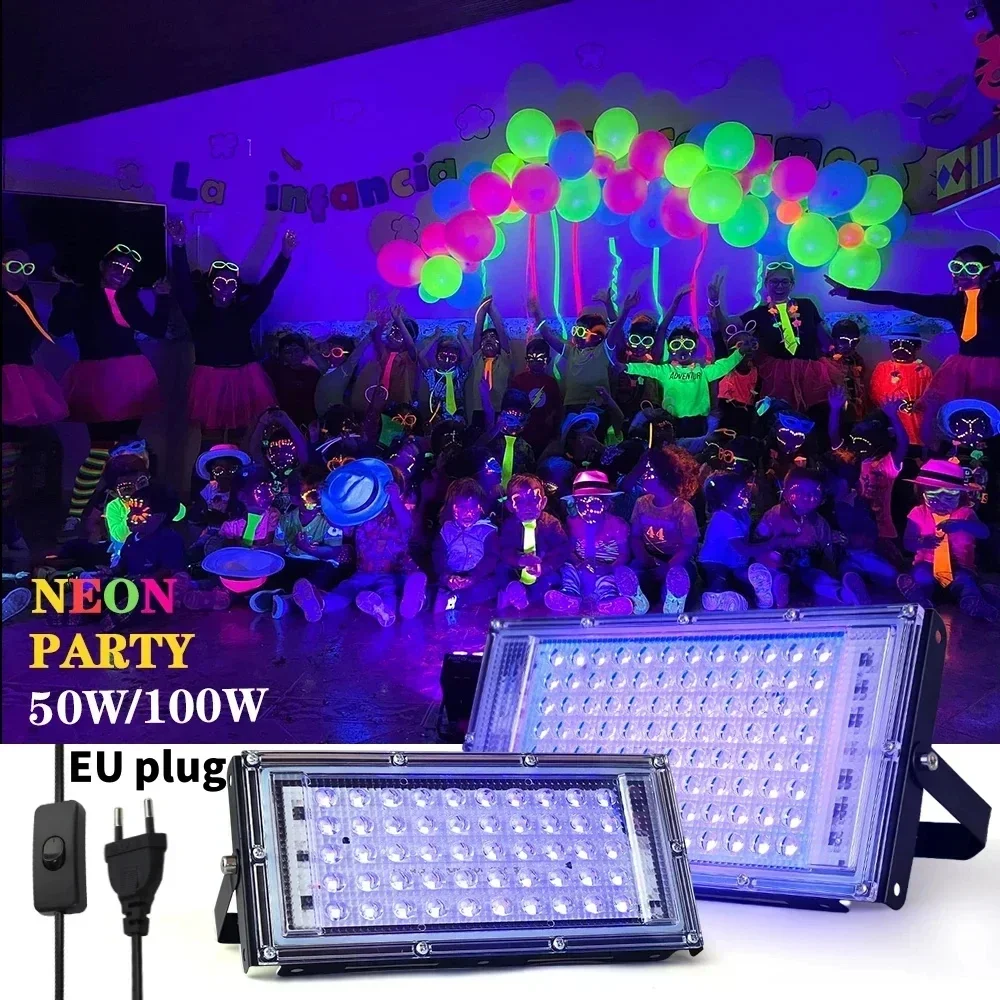 Lampa UV LED Flood Light 50W 100W 150W 220V Zewnętrzna Lampa Reflektorowa 395nm 400nm Ultrafioletowa Fluorescencyjna Lampa Sceniczna LED Blacklight