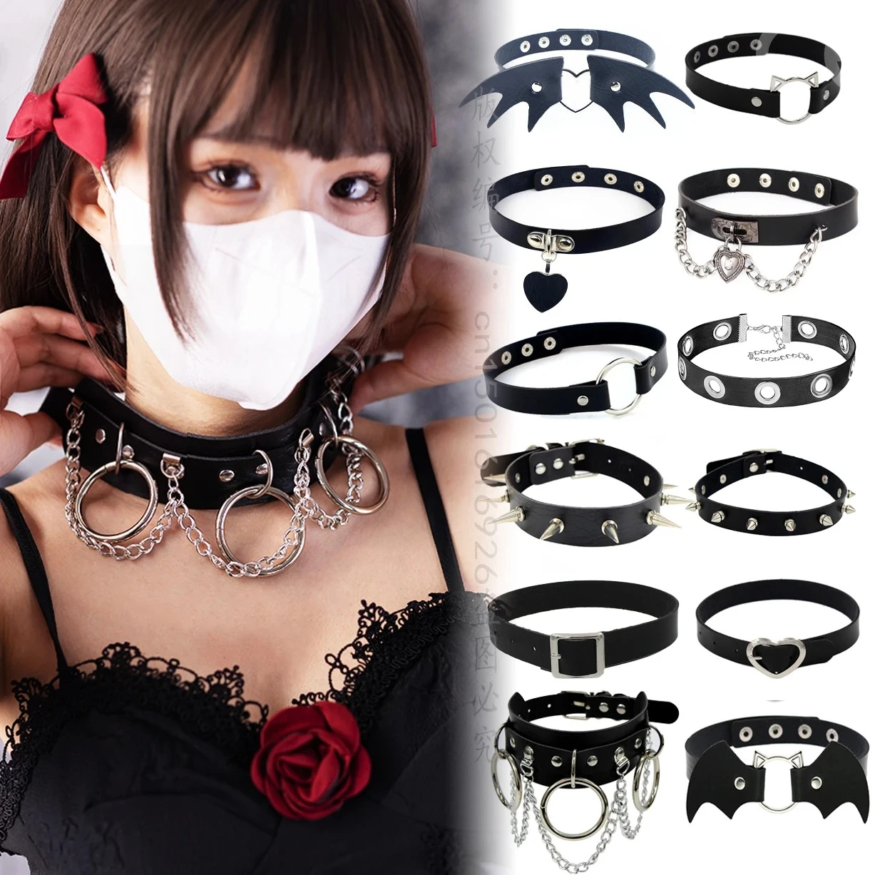 Frau Schwarz Punk Choker Kragen Halskette Sexy PU Leder Herz Lock Schlüssel Spike Chocker Gothic Cosplay Zubehör Partei Schmuck