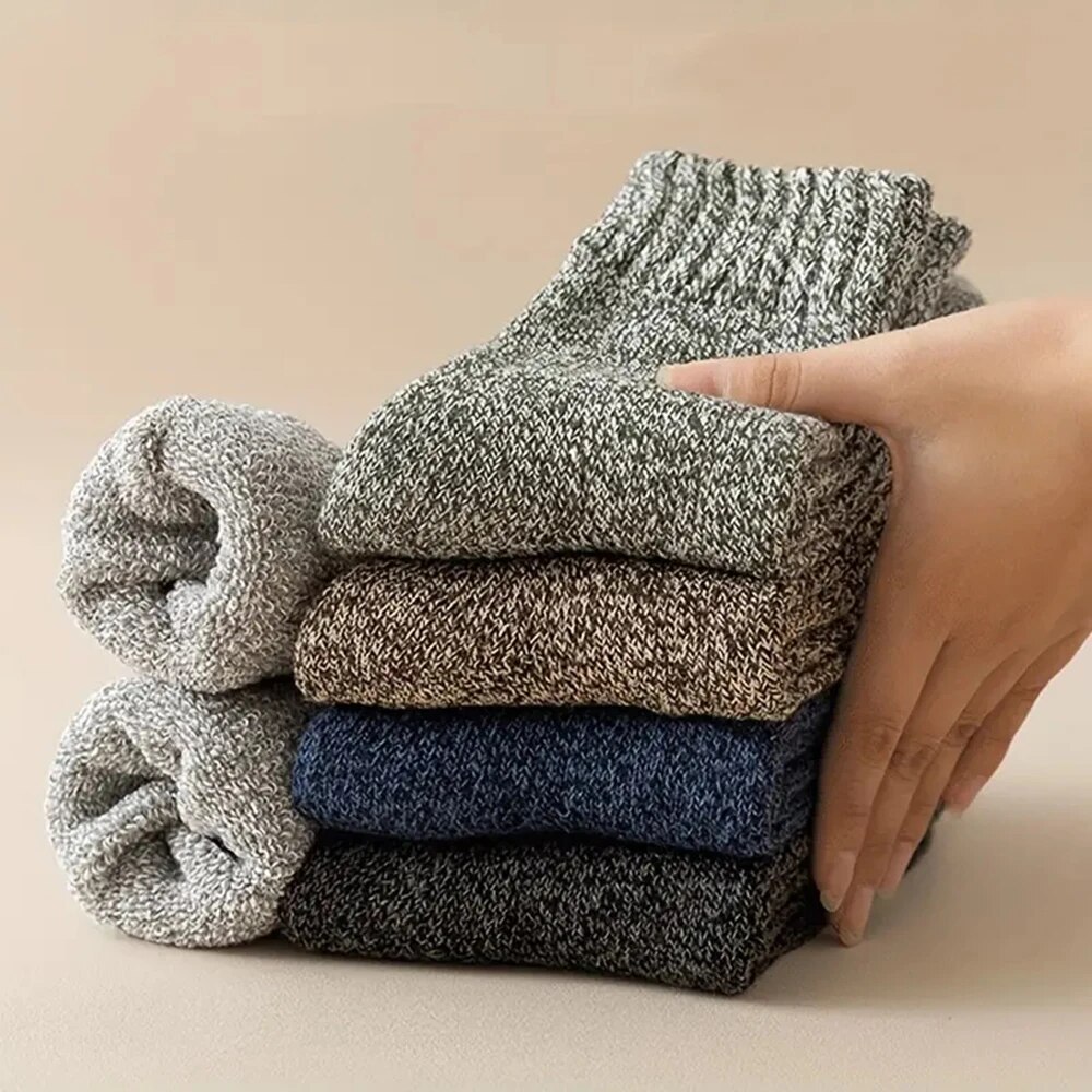 5/10 paia di calzini casual in lana tinta unita retrò da uomo calzini invernali caldi di media lunghezza calzini ultra spessi da uomo in cashmere antigelo