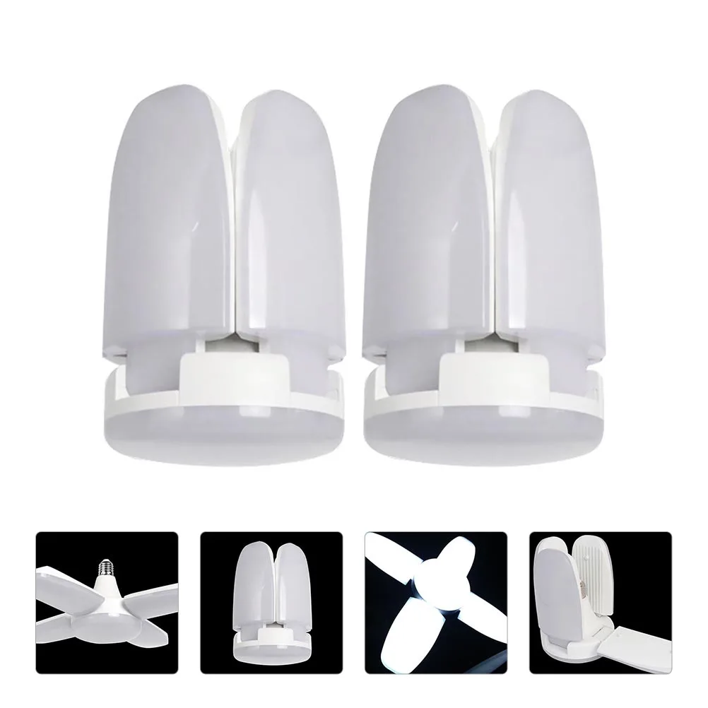 2 szt. Regulowane lampy LED do garażu z 4 panelami, 6500K, gwint E27, bez potrzeby użycia narzędzi, łatwa instalacja, składane panele, lampy do garażu z 4 panelami