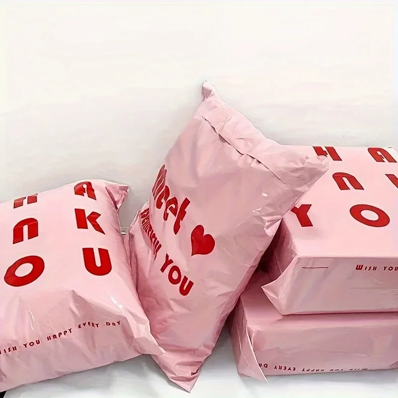 Saco de embalagem rosa 100 pçs saco de correio grosso à prova dwaterproof água durável saco de compras para roupas logística presente embalagem envelope de correio