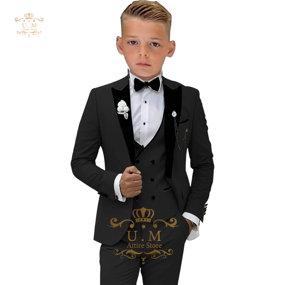 Boys' 3-piece suit (jacket+vest+pants) white single-breasted classic set for pupil school boy wedding pageboy prom party tuxedo