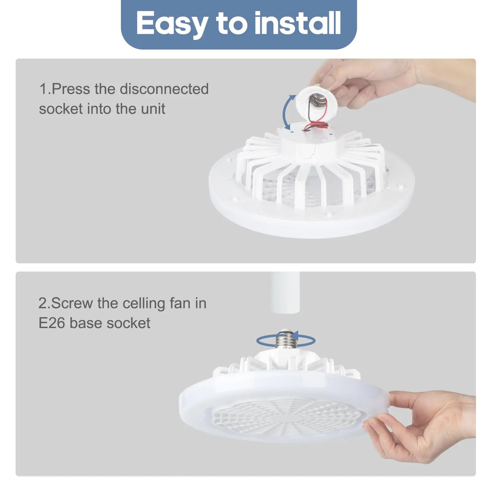 Deckenventilatorleuchte mit 6500K LED-Beleuchtung, Fernbedienung, dimmbar, 3-Gang-Windgeschwindigkeit, E27-Konvertersockel, geeignet für die Küche