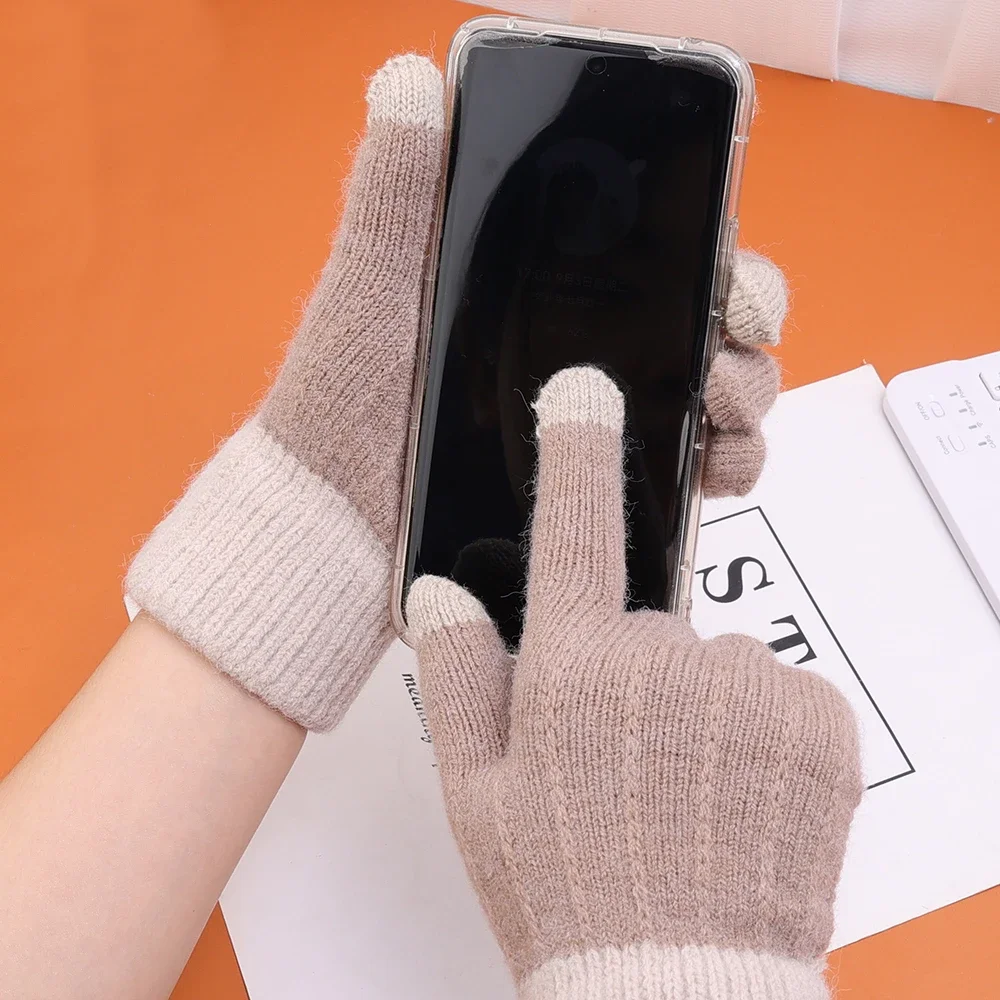 อบอุ่นหนา Plush ถักถุงมือฤดูหนาว Touchscreen Plush ถุงมือผู้หญิงหนาขนแกะหนาขี่จักรยานขับรถถุงมือสกี