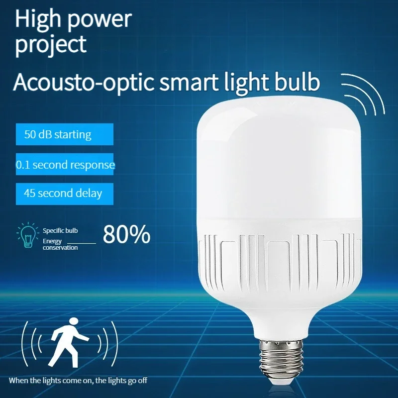 Sound Sensor หลอดไฟ LED E27 AC220V สีขาวเย็น 6500K Voice Control โรงรถโคมไฟสําหรับบันได Pathway โกดัง Garden