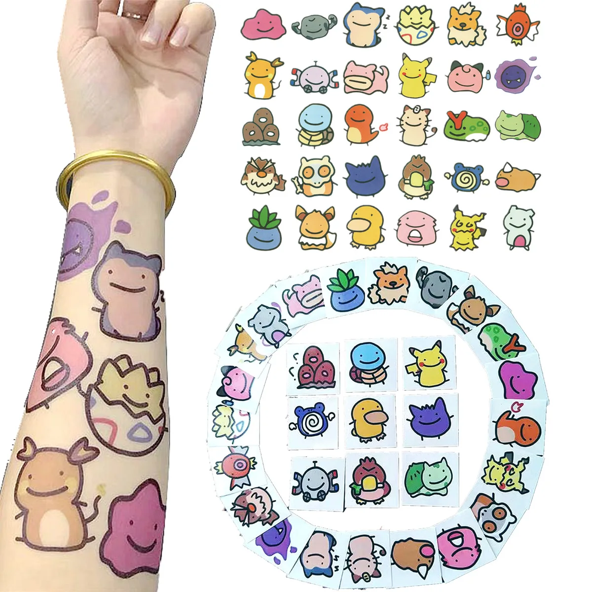 30 pçs original pokemones tatuagem adesivos dos desenhos animados à prova dwaterproof água pikachu adesivo engraçado kawaii crianças menina natal presente de aniversário brinquedo