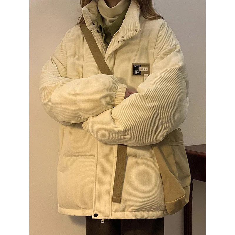 Parkas de veludo extragrande para mulheres, casacos, jaqueta grossa e quente, bolsos coreanos, casacos acolchoados de algodão, streetwear de inverno, novo