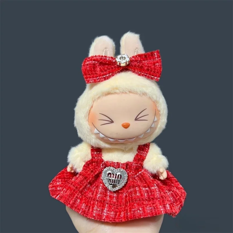 15/17cm Labubu 미니 인형 의류 세트 럭셔리 대형 보우 드레스 2 피스 세트 풀 옷 Labubu 파티 장식 액세서리