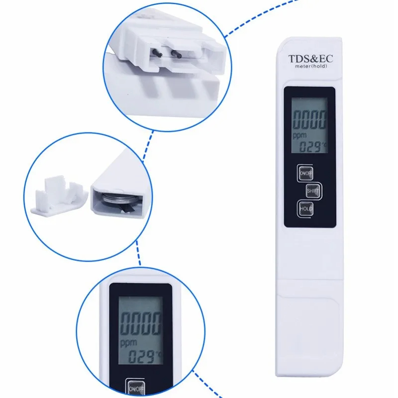 Probador de agua Digital TDS de mano blanco, alta precisión, agua del grifo purificada para el hogar, pantalla grande multifuncional, 1 ud.