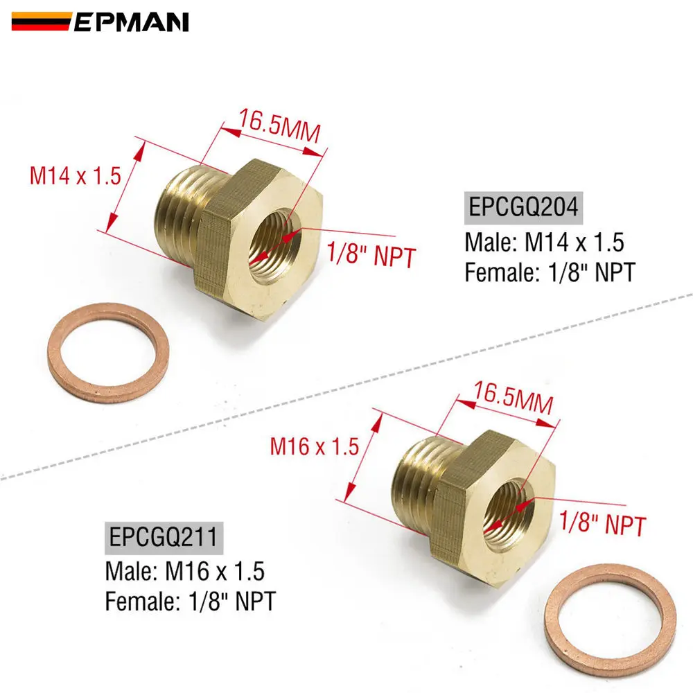 EPMAN 1/8" NPT auf M14x1,5 oder M16x1,5 männlich Druck Temperaturanzeige Sender Adapter M14 2267 EPCGQ204/EPCGQ211