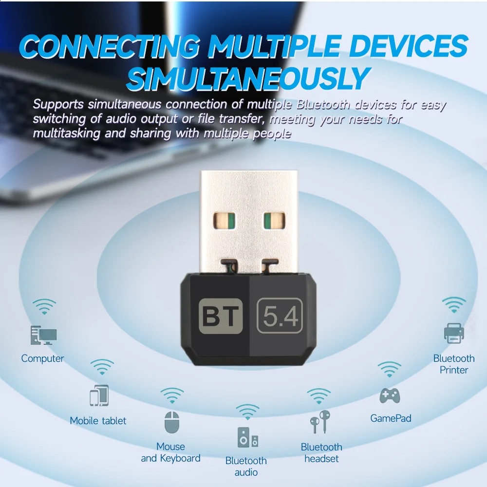 USB Bluetooth 5.4 Adapter Drahtloser Bluetooth 5.3 Dongle Adapter für PC Laptop Drahtloser Lautsprecher Audioempfänger USB-Sender