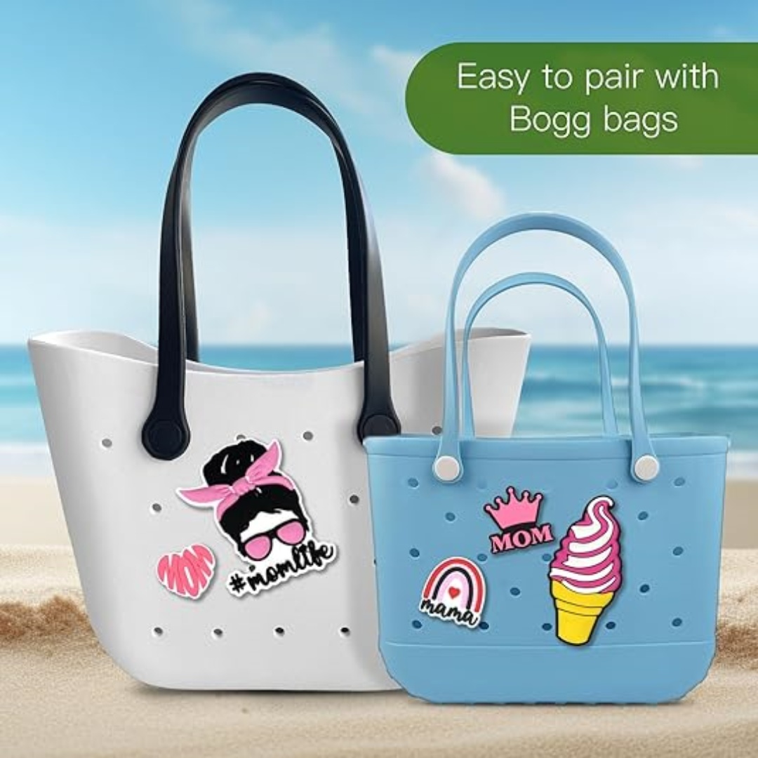 5 uds. De dijes de verano para mamá, vida, perro, bolsa Bogg, bolsas de goma de PVC, insertos, accesorios de dijes para bolso, bolso de mano de playa
