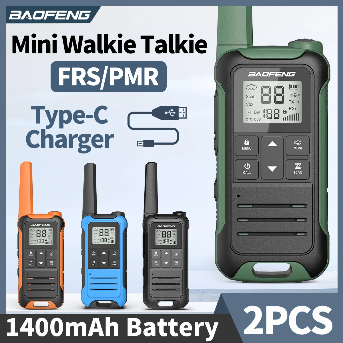 2PCS Baofeng F22 Long Range Walkie Talkie PMR/FRS Wiederaufladbare Typ-C Ladegerät Tragbare Zwei Weg Radio für Camping