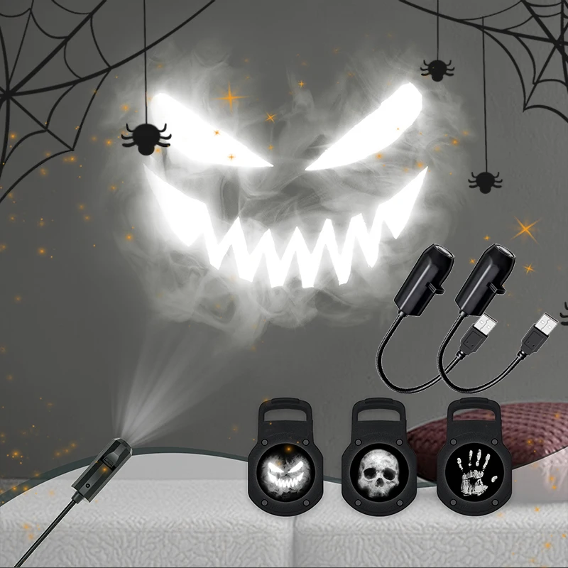 Proiettore USB di Halloween Luce Teschio Luce notturna Fantasma Lampada a LED Girevole a 360 gradi Modello commutabile Design Ambiente scuro e notturno