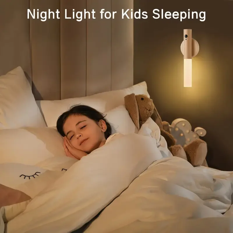 Smart Motion Sensor Night Light LED โคมไฟติดผนังแม่เหล็กแบบชาร์จไฟได้แบบพกพาสําหรับห้องโถงห้องนอนบันไดห้องน้ําตู้ตกแต่ง