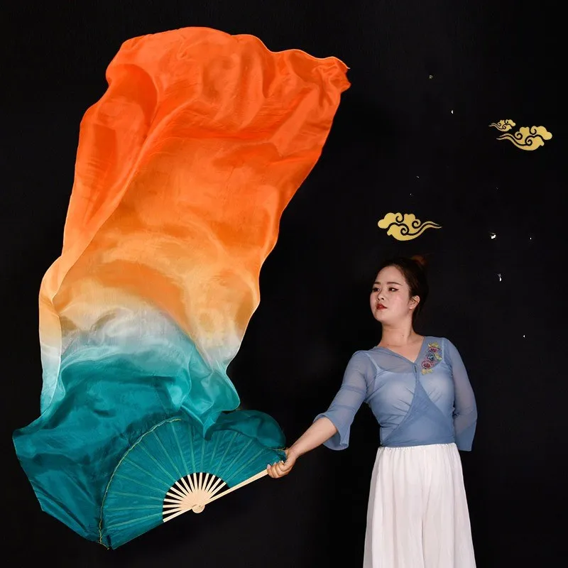 그라디언트 실크 베일 밸리 댄스 연습 대회 소품, 무대 쇼 의상 액세서리, 핸드 염색, 매우 긴 오렌지, 180cm