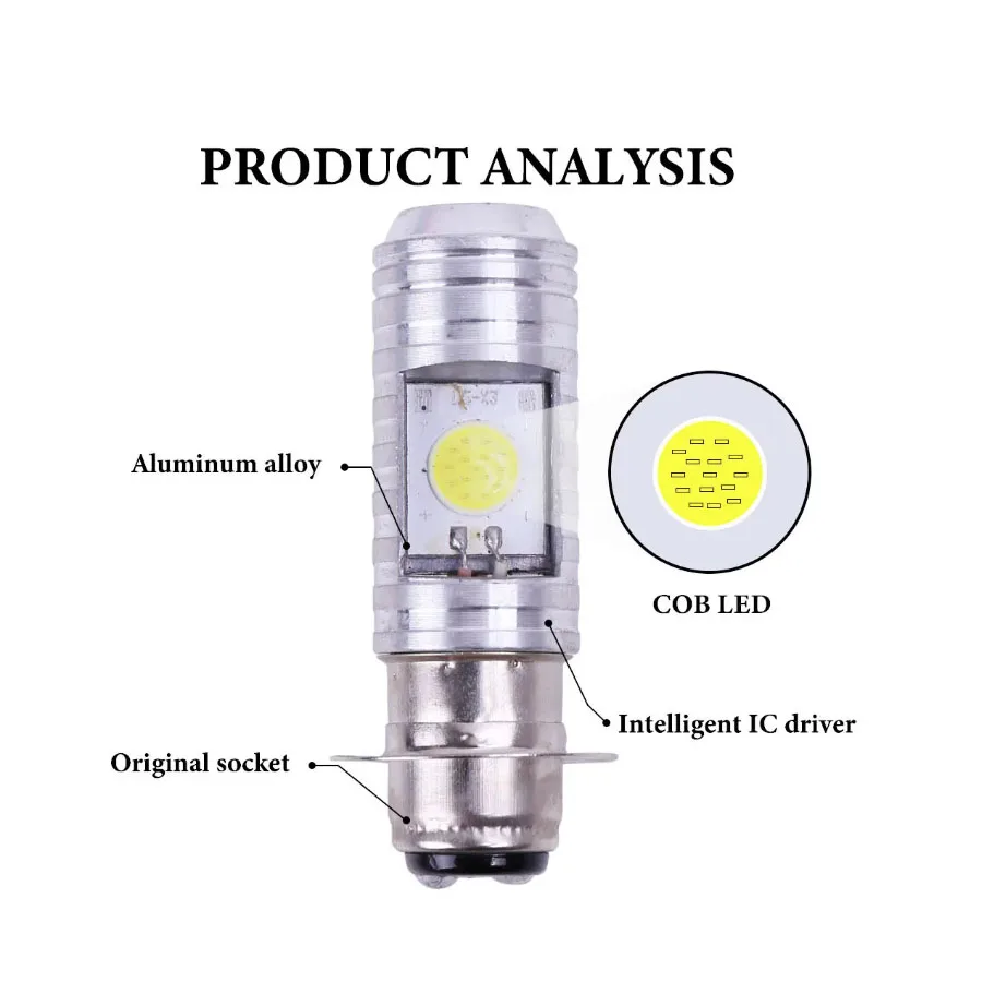 H4/P15D/BA20D 36W LED 2COB bombilla para faro de motocicleta 1400LM 6000K haz de luz Hi/LO