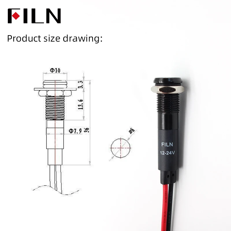 FILN 8 mét LED ánh sáng bảng điều khiển gắn đầu phẳng màu đen vỏ kim loại mini 12 v 24 v 110 v 220 v với 20 cm cáp