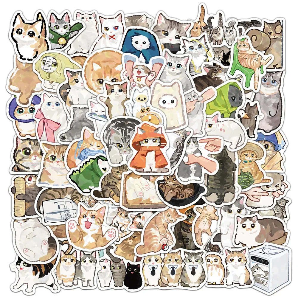 77 pçs dos desenhos animados gato adesivos requintado animal conta materiais casos de telefone portátil malas copos de água adesivos à prova dwaterproof água