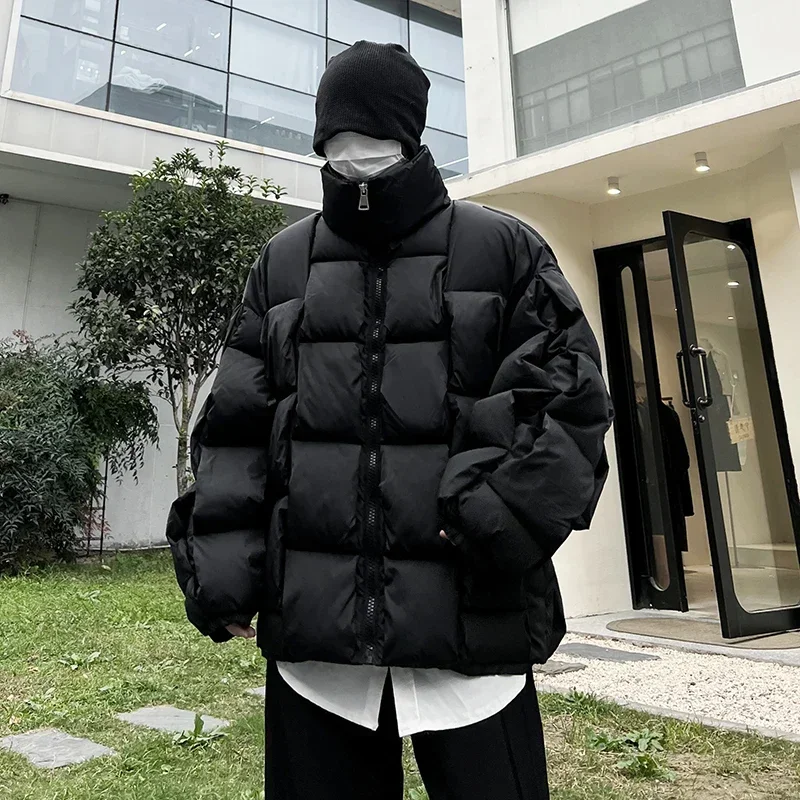 2023 moda coreana grosso jaqueta de inverno dos homens parkas jaqueta outwear casacos sólido gola blusão algodão acolchoado jaqueta