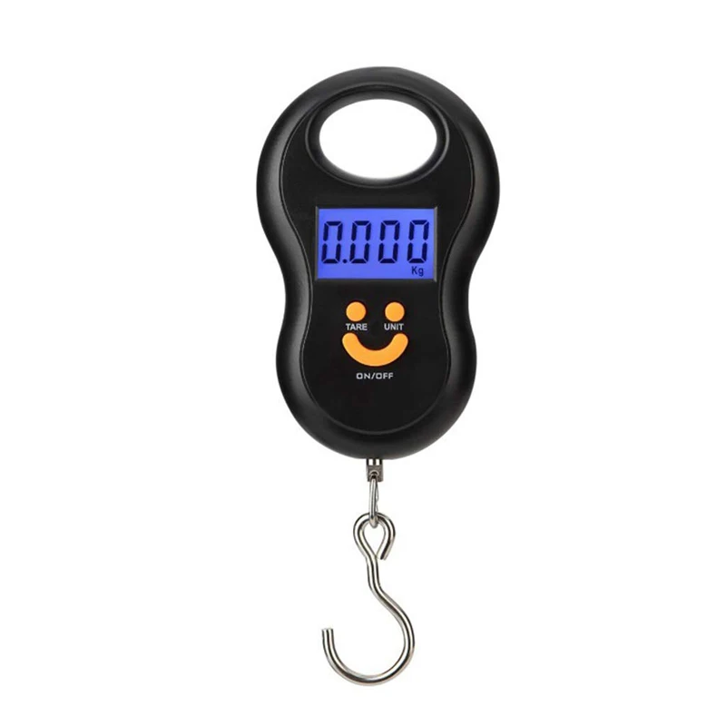 Báscula colgante electrónica negra de 50Kg y 10g, báscula Digital LCD con retroiluminación, pesas de pesca, báscula de bolsillo para equipaje