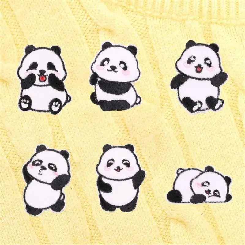 Paket K3kf dari 6 Perekat Kain Panda Patch Patch Sticker Untuk Tas dan Dekorasi Topi Bagus Untuk Penggemar Kerajinan
