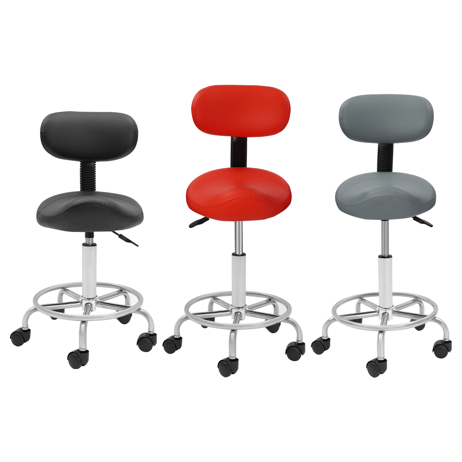 Salon PU-stoel Verstelbare hoogte Rugleuning Barkruk Thuishefstoel Schoonheid Rollende kruk Spa-stoel 360° ° draaibare Zitbelasting 150KG