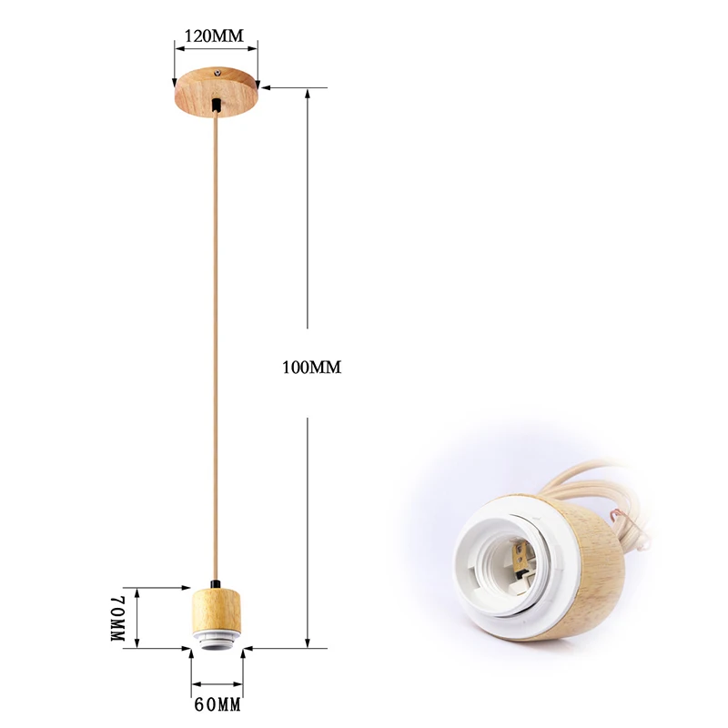 Natural Color E27 Hanging Lamp Holder Single-head Screw Socket Lampshade Base Lights Fixture Wooden Ceiling Lamp Base