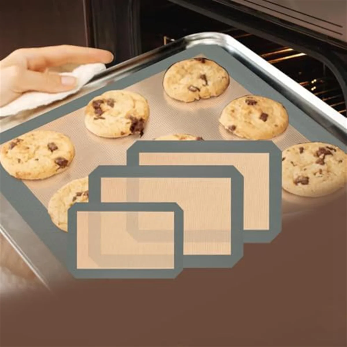 A72P 3PCSซิลิโคนReusable Baking Mat Non-Stickสําหรับอบเตาอบแผ่นอบสําหรับทําคุกกี้Macaroonsสีแดง