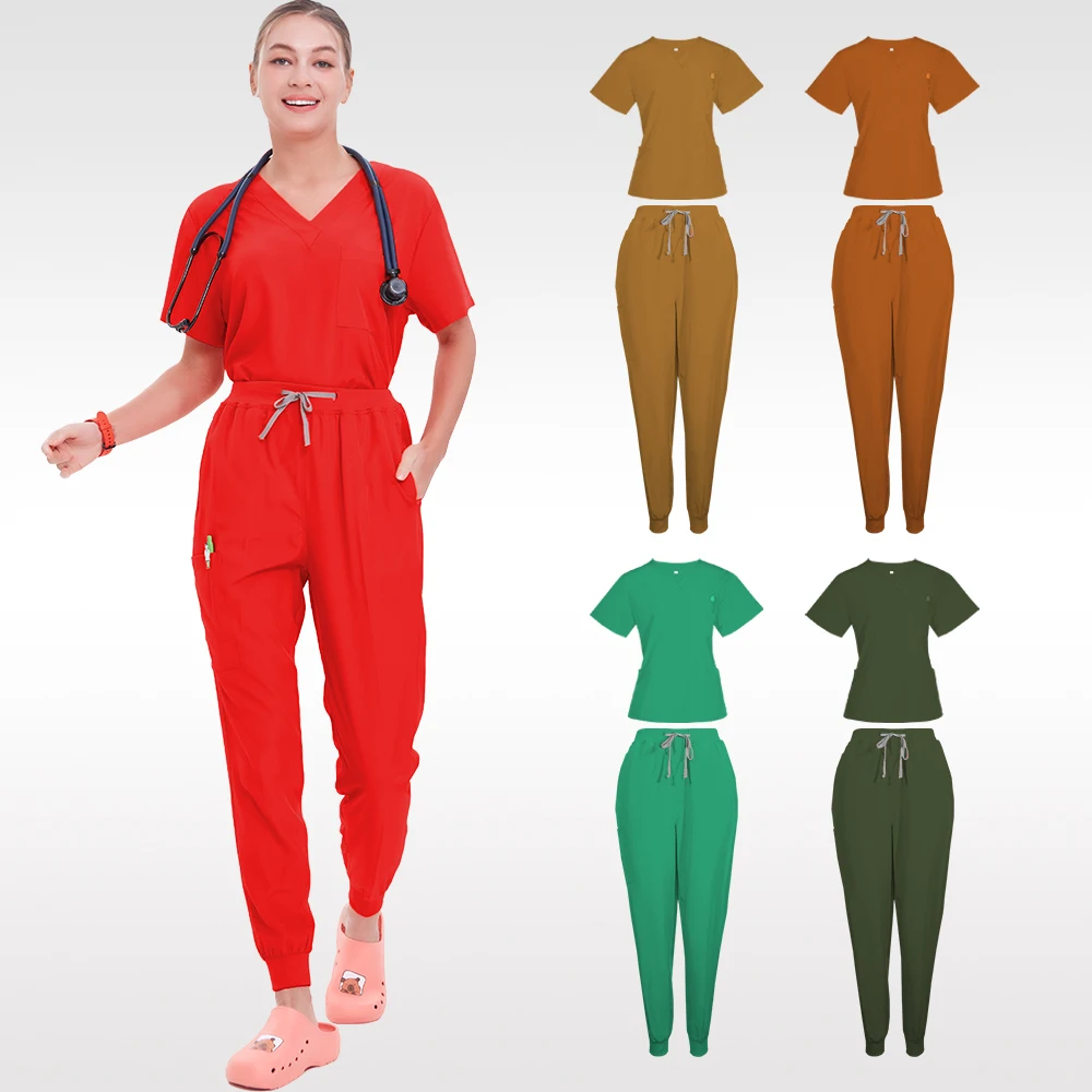 Rote Farbe Arzt Krankenschwester Uniformen Krankenhaus Pflege Sets Quick Dry Zahnklinik Peeling-Sets mit großen Paketen für Frauen S2102