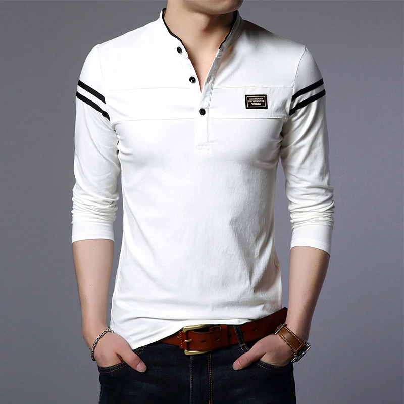 แฟชั่นผู้ชายฤดูร้อนเสื้อโปโลแขนยาวลําลองผ้าฝ้ายBreathable Top Stand Upคอยาวแขนยาวเกาหลีเสื้อสบาย