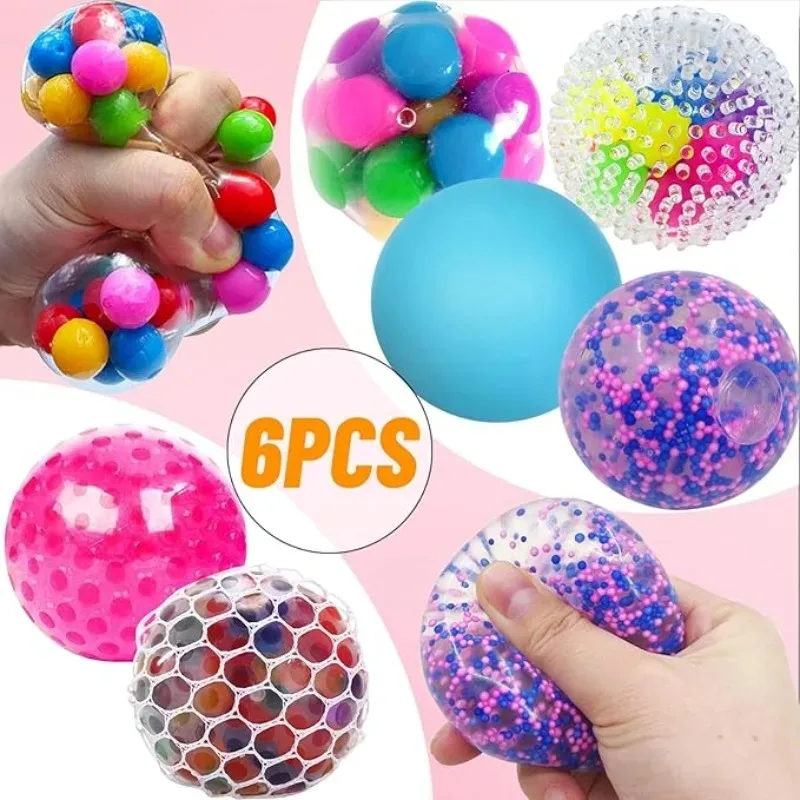 6 pçs mini bolas de estresse mole conjunto arco-íris squeeze bola edc brinquedo sensorial brinquedo durável não-tóxico espremer bolas alívio do estresse
