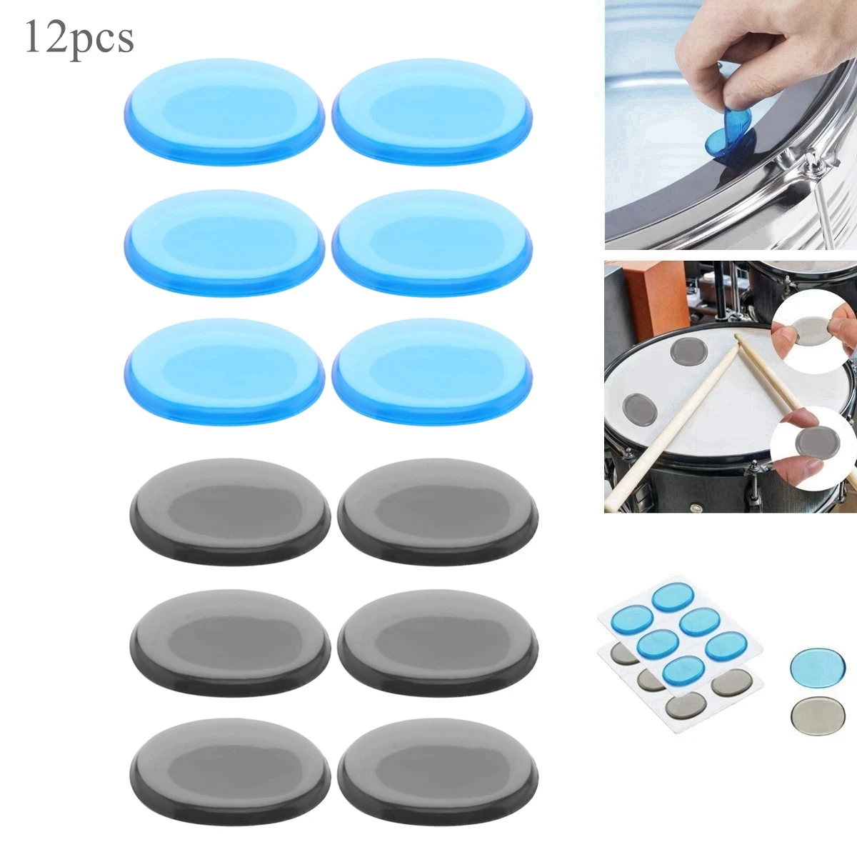 12 Cái/Bộ Trống Tắt Tiếng Miếng Lót Silicone Trong Suốt Jazz Móc Hít Máy Hút 3 Màu Tùy Chọn/Một Trợ Lý Đắc Lực Cho Trống bộ Người Chơi