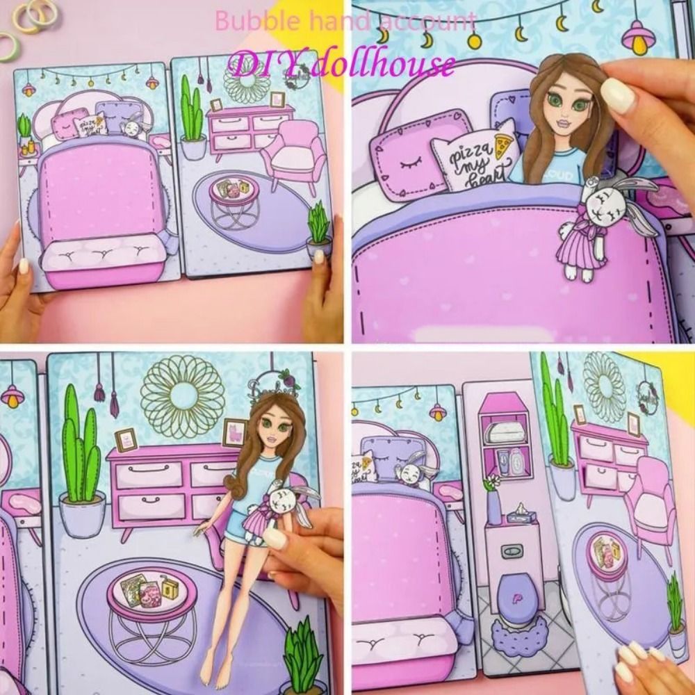 Brinquedo DIY DIY da menina Casa, sem papel de corte, repetidamente, bonito princesa Livro, Sparkling Handbook, Paper Doll, Quiet Book