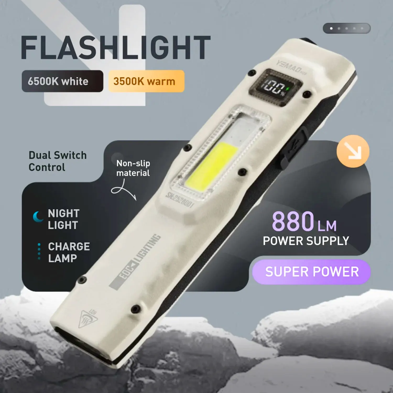 Linterna táctica YEMAO M28 de 880 lúmenes, minilinterna LED ultrafina recargable con lámpara UV estroboscópica, linternas Led de alta potencia