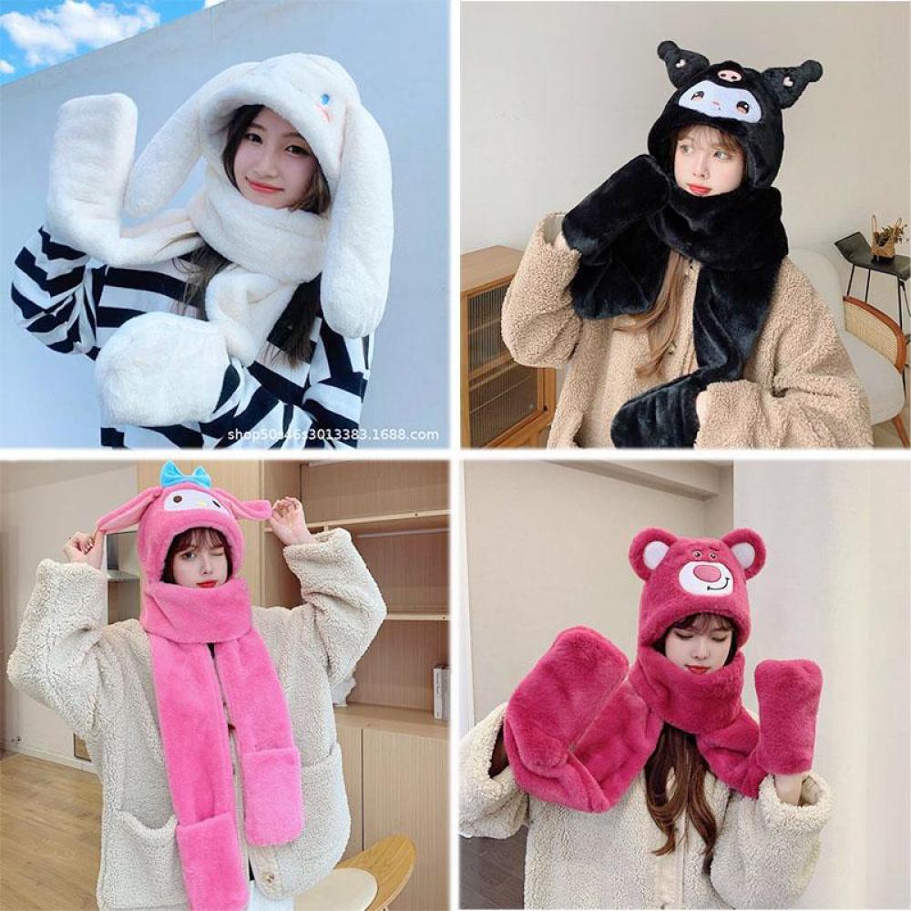 Anime Pochacco Cinnamoroll Plüsch Hut Schal Handschuhe Sanrioed Kawaii Melody Winter Warm Nette Süße Mädchen Student Warm Verdicken Geschenk