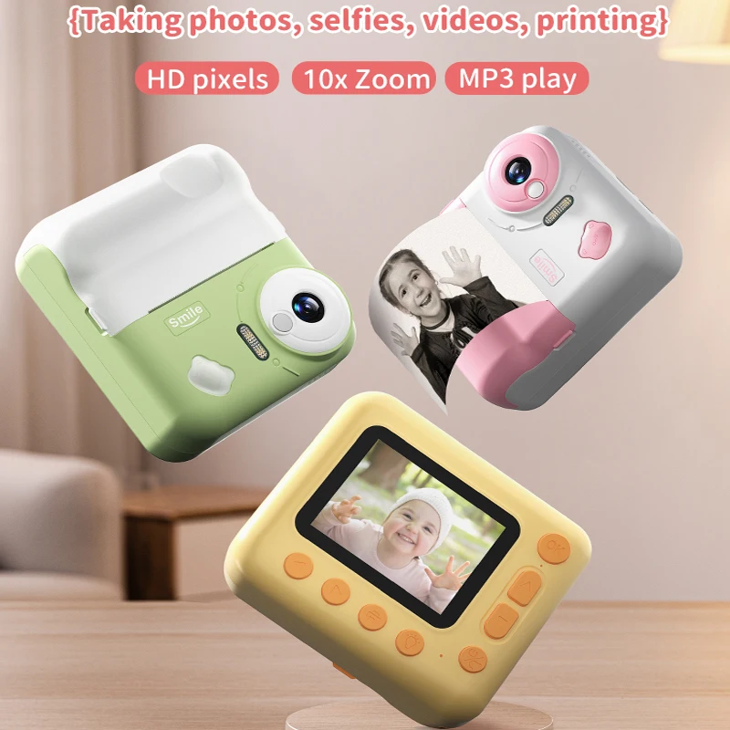 Children Digital Instant Print Camera Toys for Kids Photo Video Thermal Printing Camera with 32G Memory Card 3 Rolls Print Paper