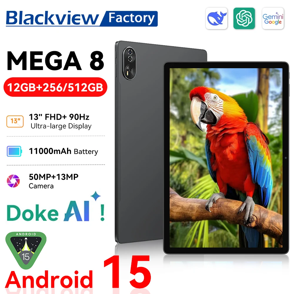 【Wereldpremière】Blackview MEGA 8 Tablet 13 inch FHD+ 90Hz Scherm 11000mAh AI Android 15 50Mp Camera 4 BOX Luidsprekers 4G Pad PC