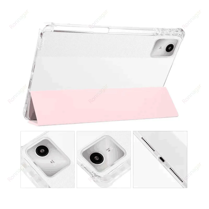 Con estuche porta lápices para Lenovo Tab M11 11 "2024 TB330FU soporte delgado funda protectora de carcasa suave triple funda trasera translúcida
