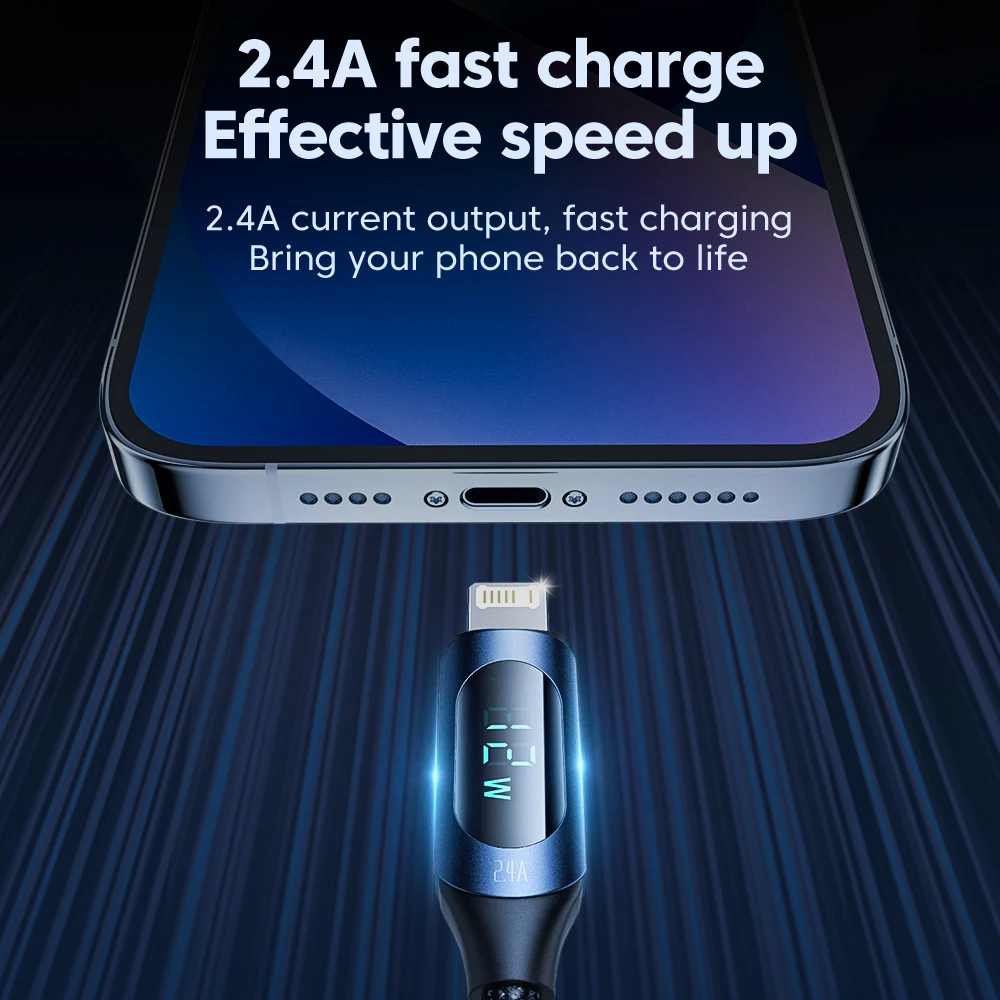 Toocki LED ディスプレイ USB ケーブル iPhone 14 13 12 11 プロマックス急速充電器充電雷 2.4A USB ワイヤーコード X XR 8 7 1 メートル 2 メートル