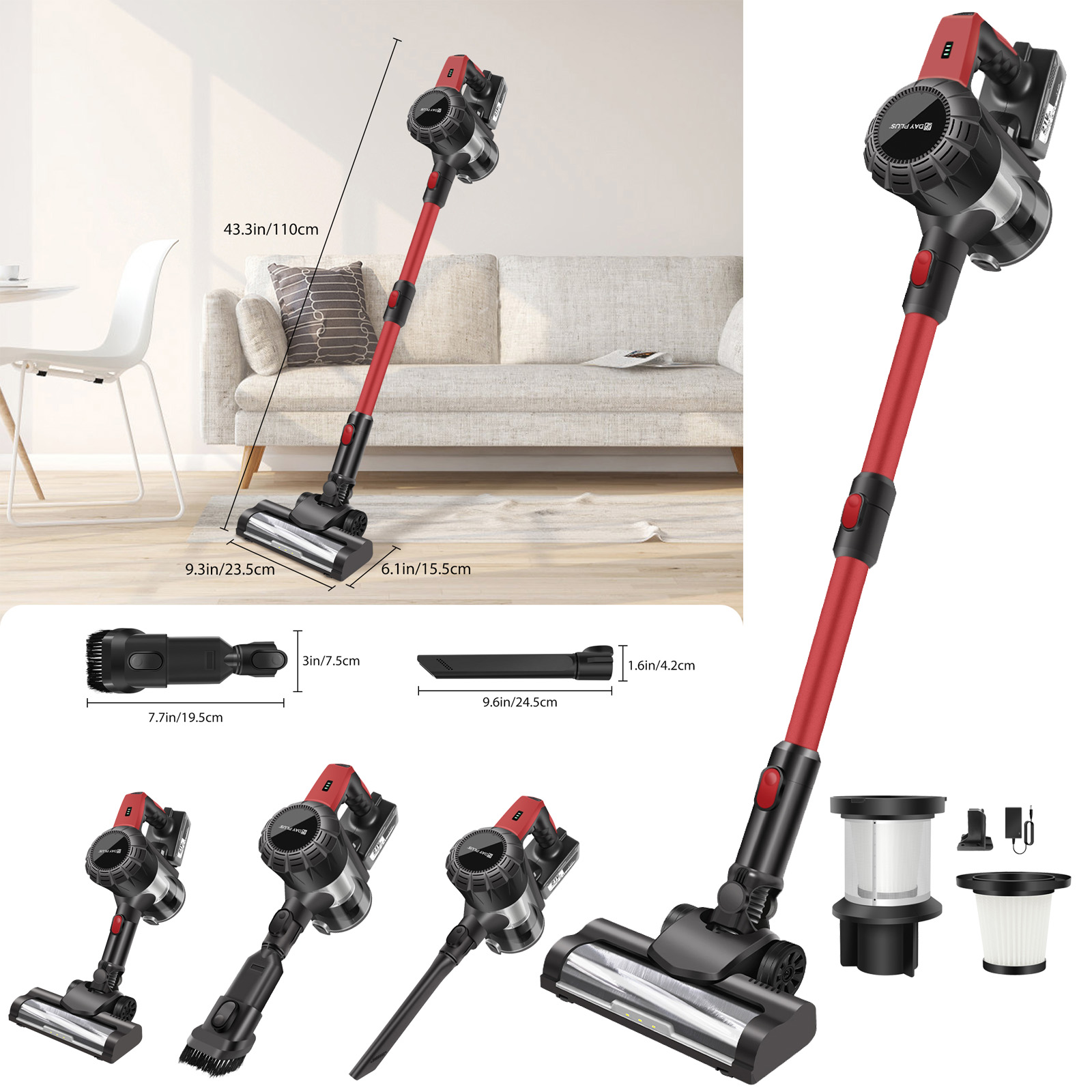 Cordless Vacuum Cleaner 6 IN 1 Deep Cleaning,Rechargeable Battery,Lightweight Stick Hoover for Hardwood Floors Tiles Pet Hair